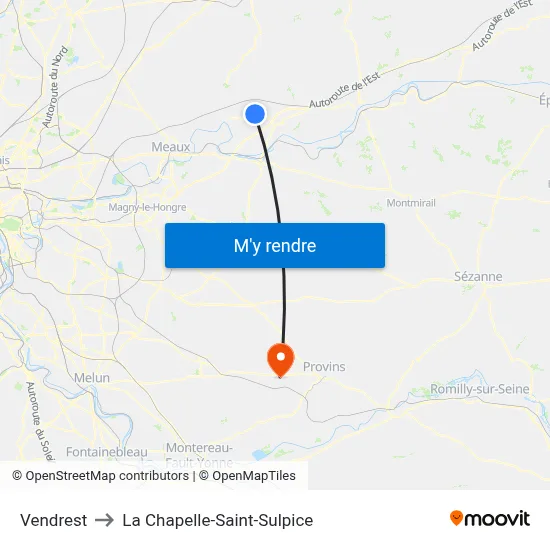 Vendrest to La Chapelle-Saint-Sulpice map