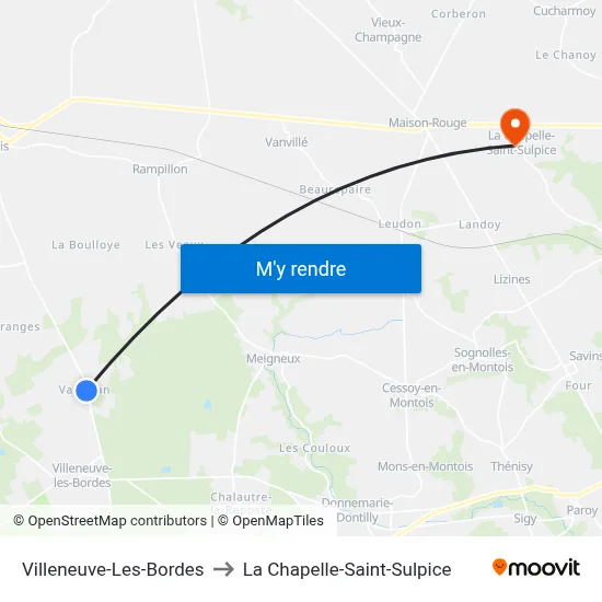 Villeneuve-Les-Bordes to La Chapelle-Saint-Sulpice map