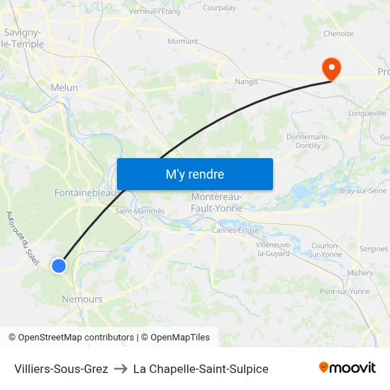 Villiers-Sous-Grez to La Chapelle-Saint-Sulpice map