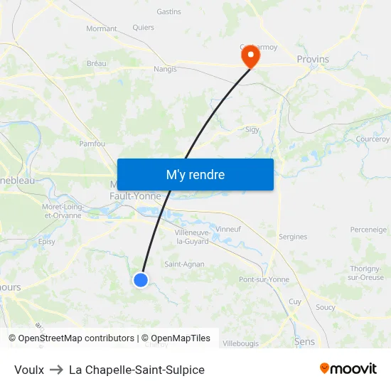 Voulx to La Chapelle-Saint-Sulpice map