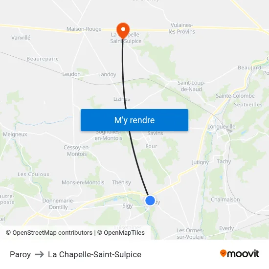 Paroy to La Chapelle-Saint-Sulpice map