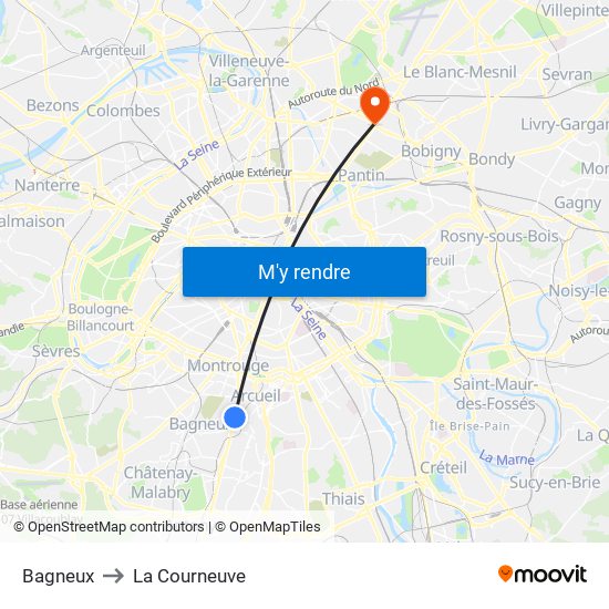 Bagneux to La Courneuve map