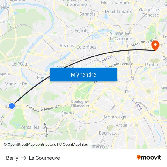 Bailly to La Courneuve map