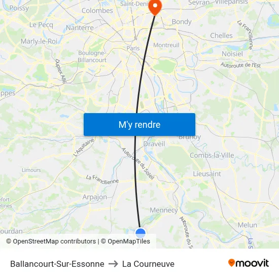 Ballancourt-Sur-Essonne to La Courneuve map