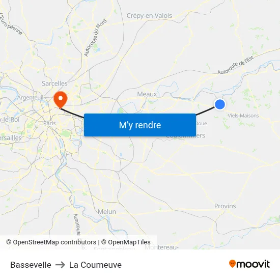 Bassevelle to La Courneuve map