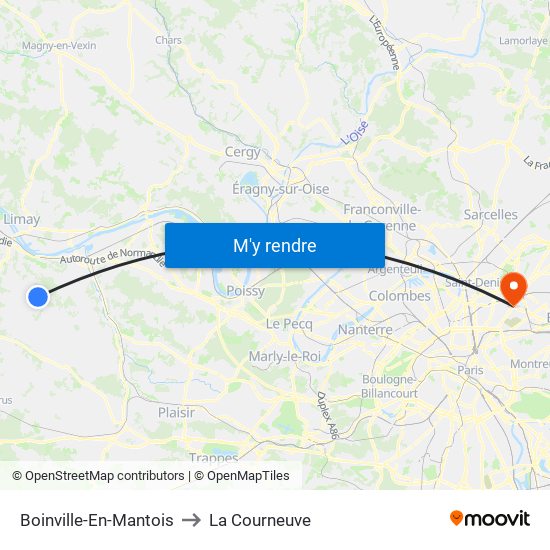 Boinville-En-Mantois to La Courneuve map