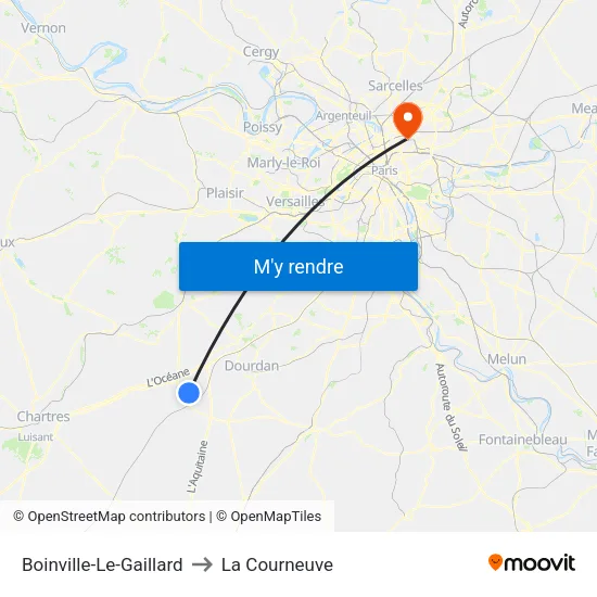Boinville-Le-Gaillard to La Courneuve map