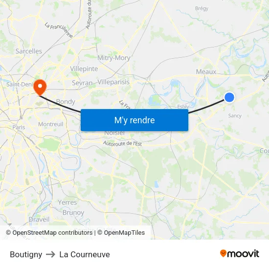 Boutigny to La Courneuve map