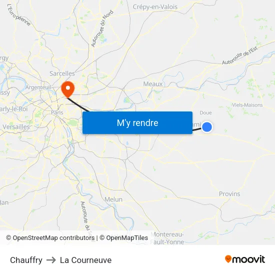 Chauffry to La Courneuve map