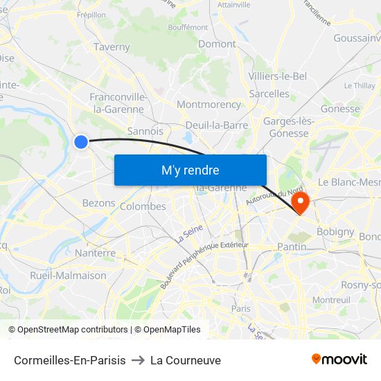 Cormeilles-En-Parisis to La Courneuve map