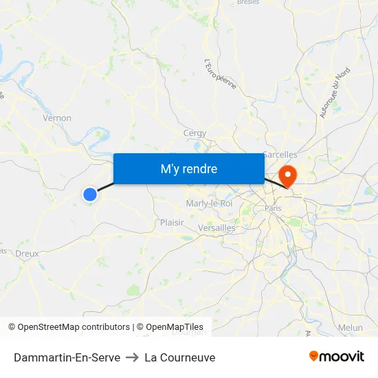 Dammartin-En-Serve to La Courneuve map