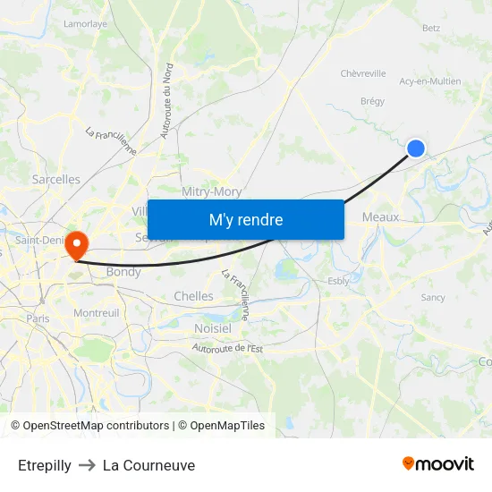 Etrepilly to La Courneuve map