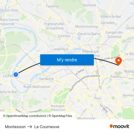 Montesson to La Courneuve map