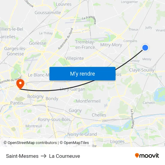 Saint-Mesmes to La Courneuve map