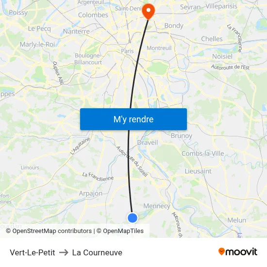 Vert-Le-Petit to La Courneuve map