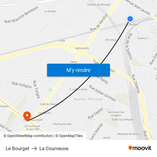 Le Bourget to La Courneuve map