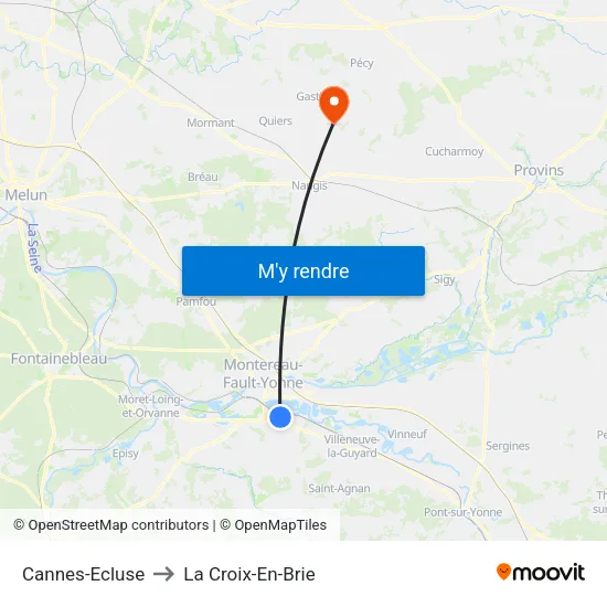 Cannes-Ecluse to La Croix-En-Brie map