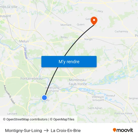 Montigny-Sur-Loing to La Croix-En-Brie map