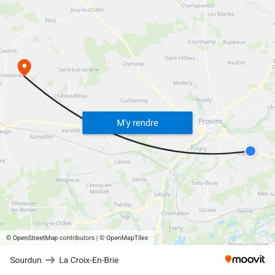 Sourdun to La Croix-En-Brie map