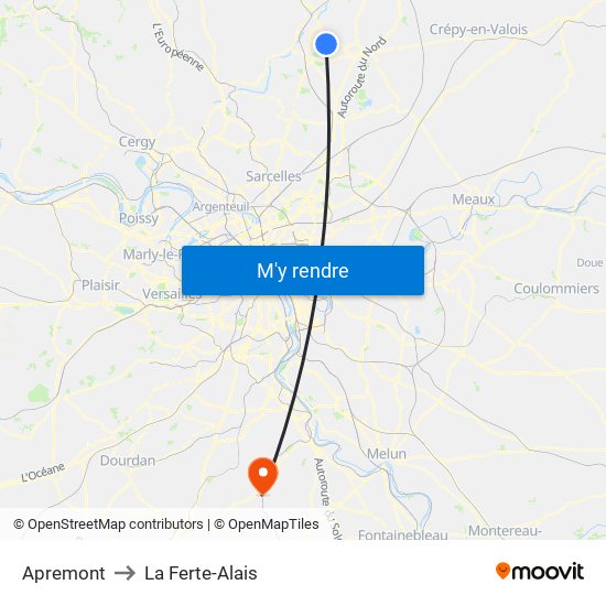 Apremont to La Ferte-Alais map