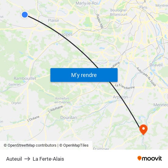 Auteuil to La Ferte-Alais map