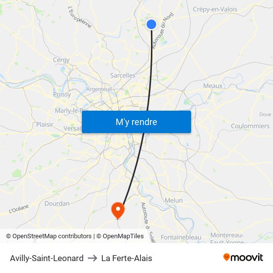 Avilly-Saint-Leonard to La Ferte-Alais map