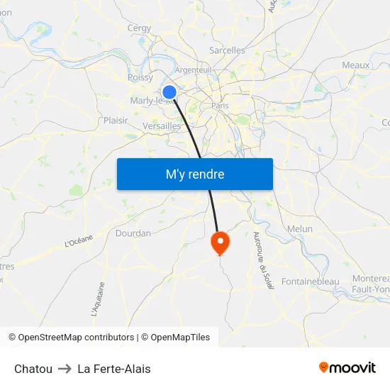 Chatou to La Ferte-Alais map