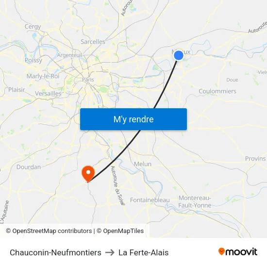 Chauconin-Neufmontiers to La Ferte-Alais map