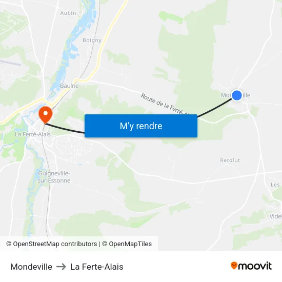 Mondeville to La Ferte-Alais map