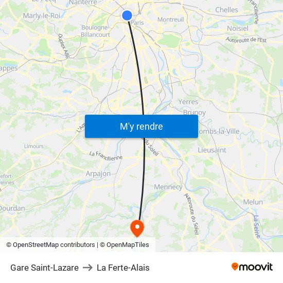 Gare Saint-Lazare to La Ferte-Alais map