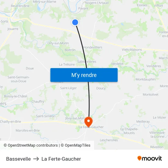 Bassevelle to La Ferte-Gaucher map