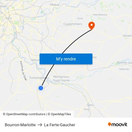 Bourron-Marlotte to La Ferte-Gaucher map