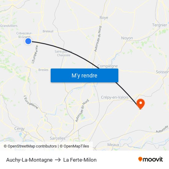 Auchy-La-Montagne to La Ferte-Milon map