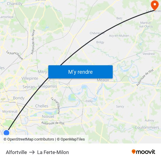 Alfortville to La Ferte-Milon map