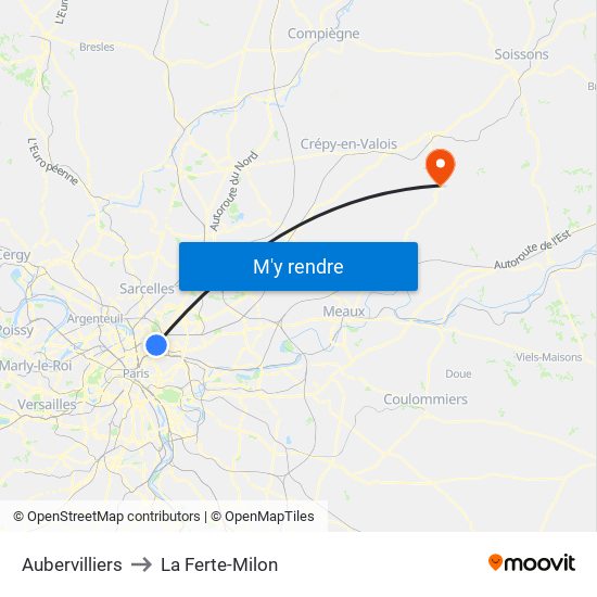 Aubervilliers to La Ferte-Milon map