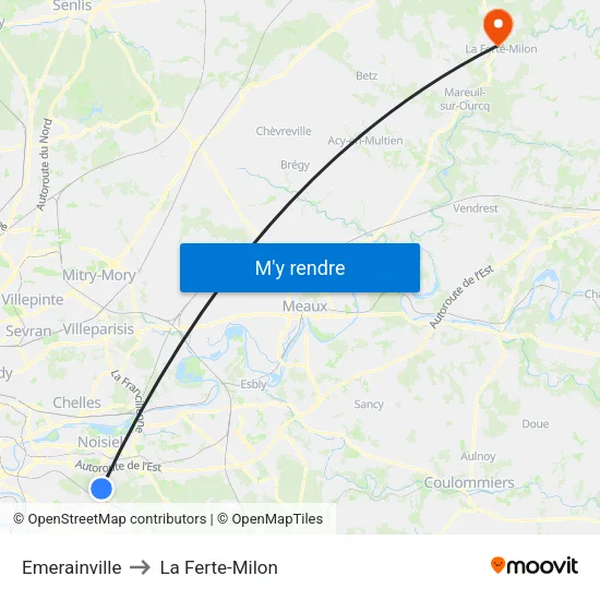 Emerainville to La Ferte-Milon map