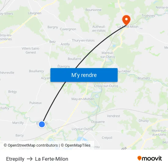 Etrepilly to La Ferte-Milon map