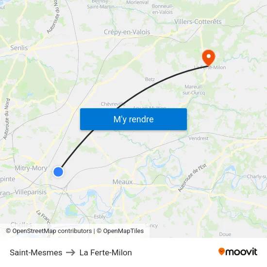 Saint-Mesmes to La Ferte-Milon map