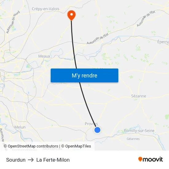 Sourdun to La Ferte-Milon map