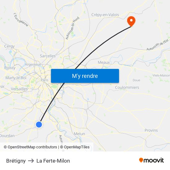 Brétigny to La Ferte-Milon map