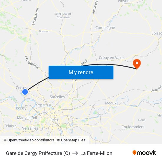 Gare de Cergy Préfecture (C) to La Ferte-Milon map
