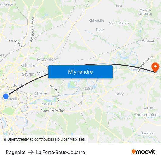 Bagnolet to La Ferte-Sous-Jouarre map