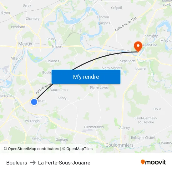 Bouleurs to La Ferte-Sous-Jouarre map