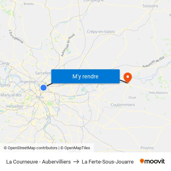 La Courneuve - Aubervilliers to La Ferte-Sous-Jouarre map