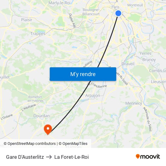 Gare D'Austerlitz to La Foret-Le-Roi map