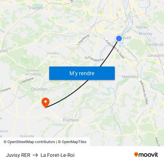 Juvisy RER to La Foret-Le-Roi map