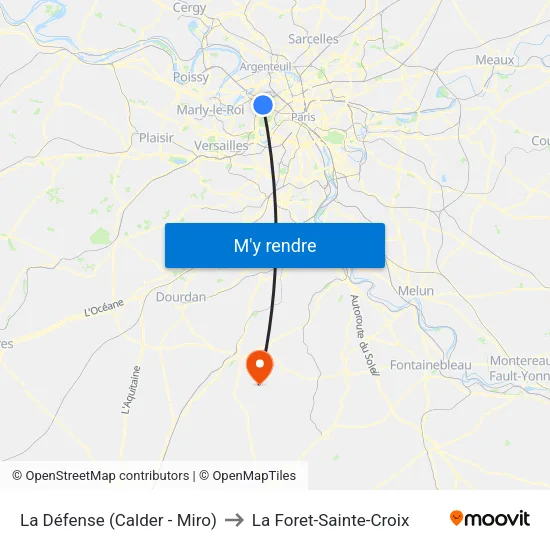 La Défense (Calder - Miro) to La Foret-Sainte-Croix map