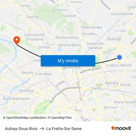 Aulnay-Sous-Bois to La Frette-Sur-Seine map