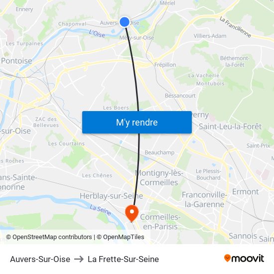 Auvers-Sur-Oise to La Frette-Sur-Seine map