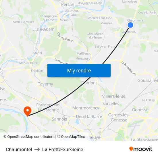 Chaumontel to La Frette-Sur-Seine map